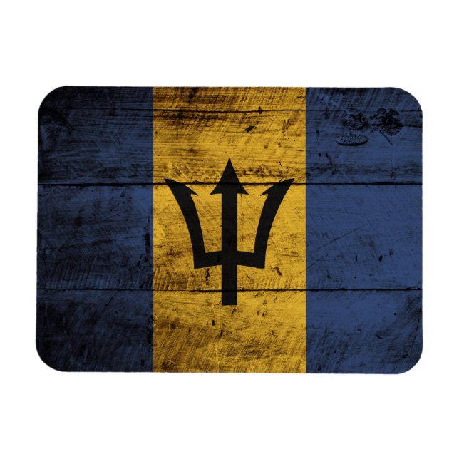 Barbados Flag on Old Wood Grain Magnet (Horizontal)