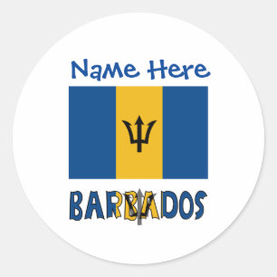 Barbados Flag Personalised Name Classic Round Sticker