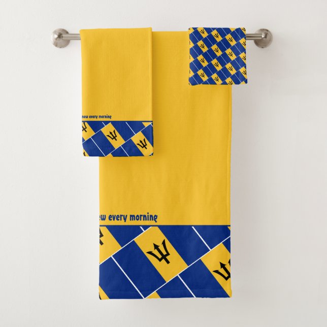 BARBADOS FLAG Personalised Scripture YELLOW Bath Towel Set (Insitu)