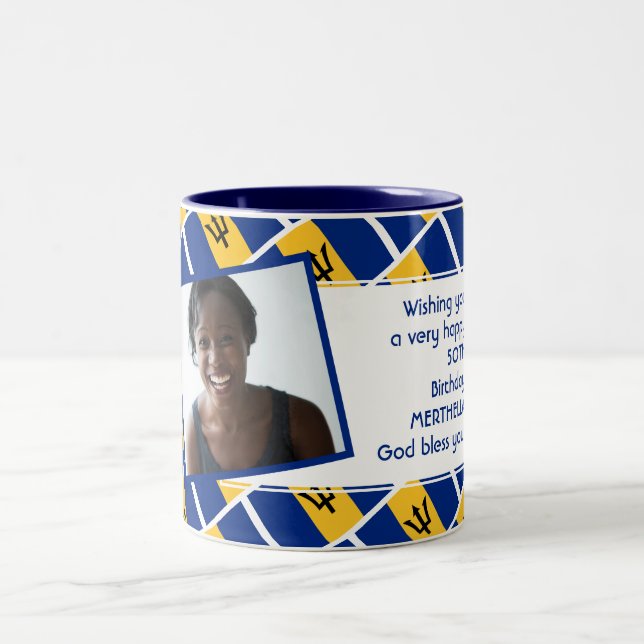BARBADOS FLAG Photo Template Add Your Text Two-Tone Coffee Mug (Center)