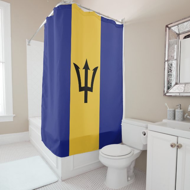 Barbados flag shower curtain (In Situ)