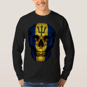 Barbados Flag Skull Albanian Roots Proud Patriotic T-Shirt