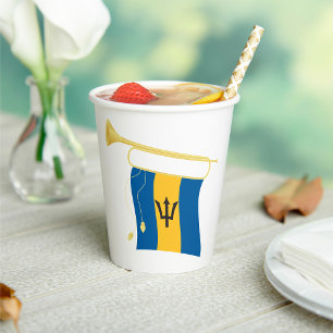 Barbados Flag with Bugle Patriotic Caribbean Paper Cups
