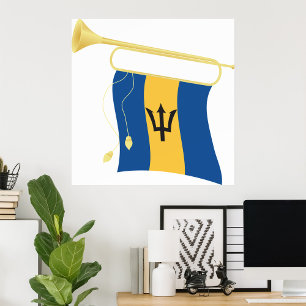 Barbados Flag with Bugle Patriotic Caribbean  Poster