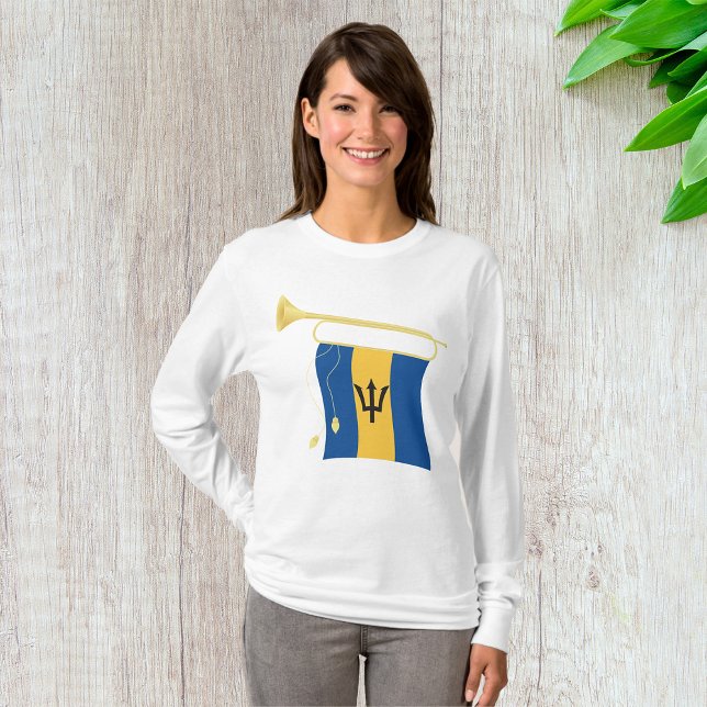 Barbados Flag with Bugle Patriotic Caribbean  T-Shirt (Creator Uploaded)