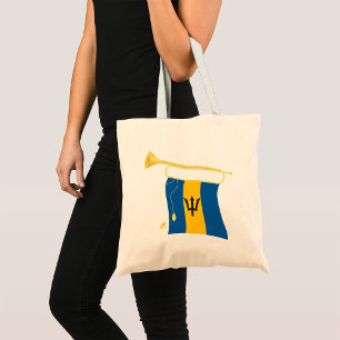 Barbados Flag with Bugle Patriotic Caribbean  Tote Bag