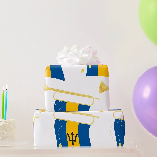 Barbados Flag with Bugle Patriotic Caribbean  Wrapping Paper (Creator Uploaded)