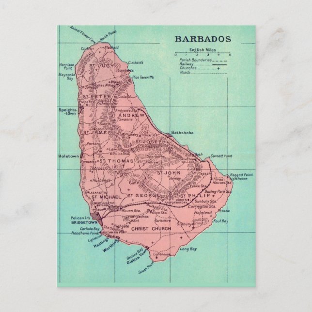 Barbados Island Map Postcard (Front)