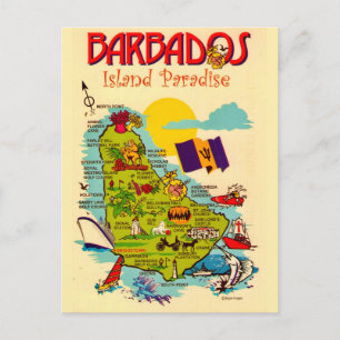 Barbados Island Map Postcard