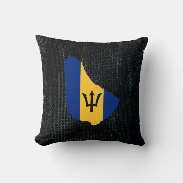 Barbados Map Flag Burlap designed Throw Pillow (Front)