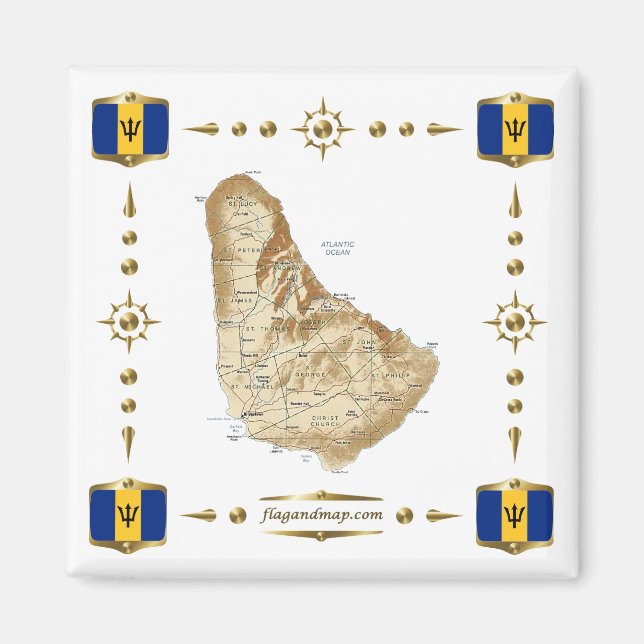 Barbados Map + Flags Magnet (Front)