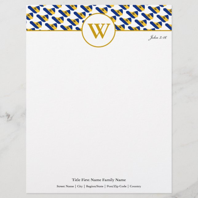 BARBADOS Monogram Personalised Custom Letterhead (Front)