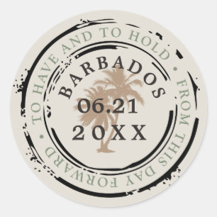 Barbados Passport Stamp with Palm Trees Classic Round Sticker