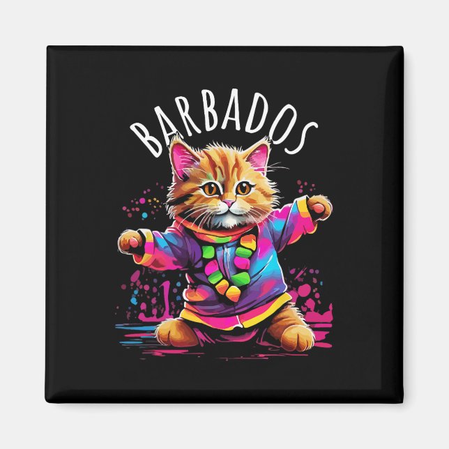 Barbados Quirky Funny Cute Colourful Dancing Cat D Magnet (Front)