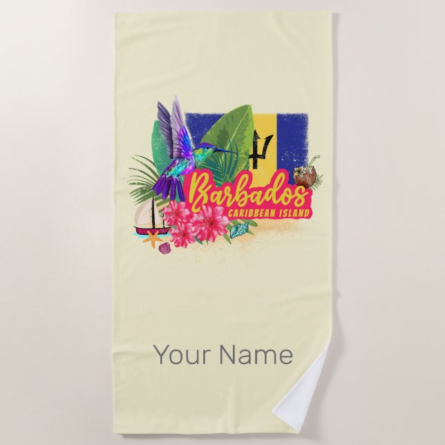 Barbados Retro Caribbean Vintage Island Souvenir Beach Towel (Front)