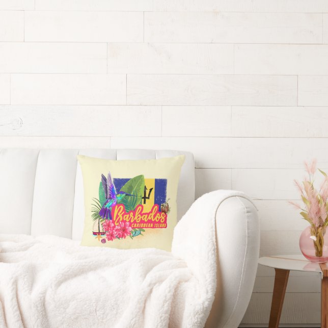 Barbados Retro Caribbean Vintage Island Souvenir Cushion (Couch)