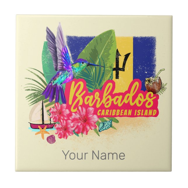 Barbados Retro Caribbean Vintage Island Souvenir Tile (Front)
