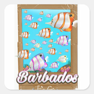 Barbados Tropical Fish travel poster Square Sticker