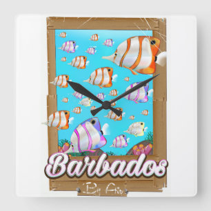 Barbados Tropical Fish travel poster Square Wall Clock