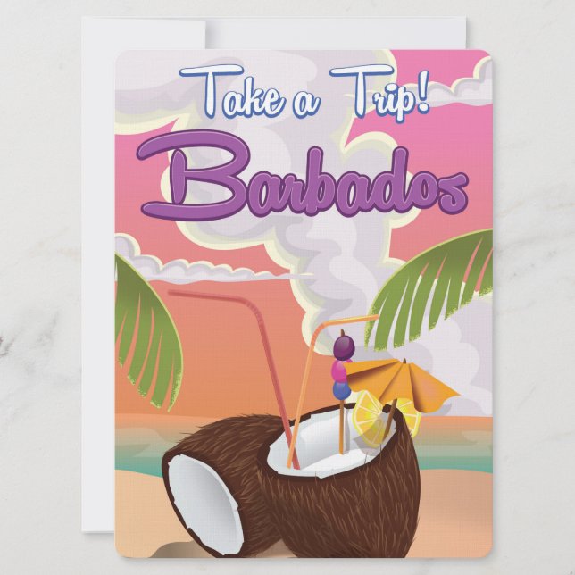 Barbados Vacation Cartoon travel poster Invitation (Front)