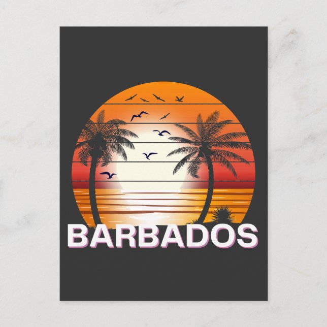 Barbados Vintage Palm Trees Summer Beach Postcard (Front)