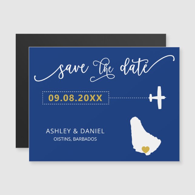 Barbados Wedding Save the Date Card, Map Magnetic Invitation (Front/Back)
