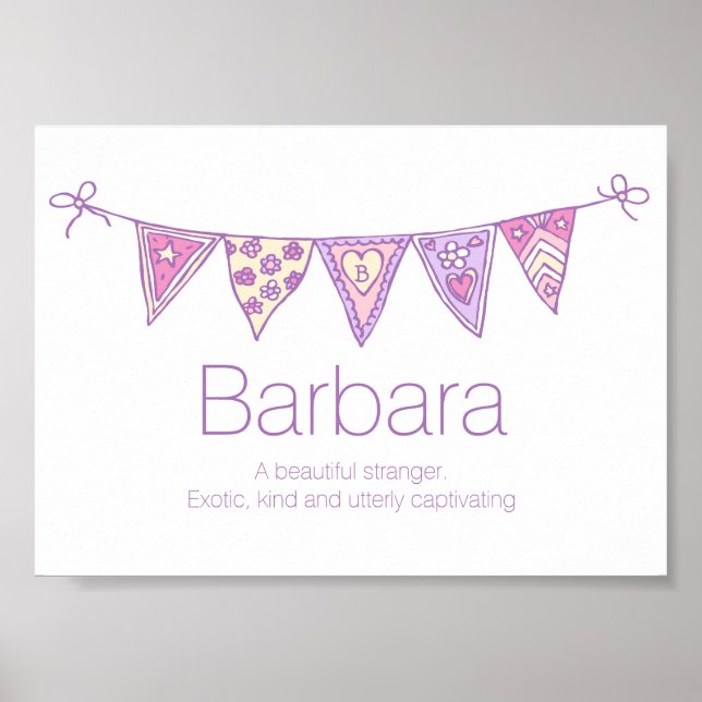 Barbara name meaning purple pink flag bunting poster (Front)