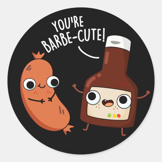 Barbe-cute Funny Barbecue Pun Dark BG Classic Round Sticker (Front)