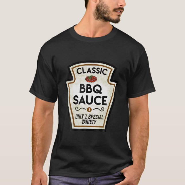 Barbecue BBQ Sauce Bottle Label Halloween Matching T-Shirt (Front)