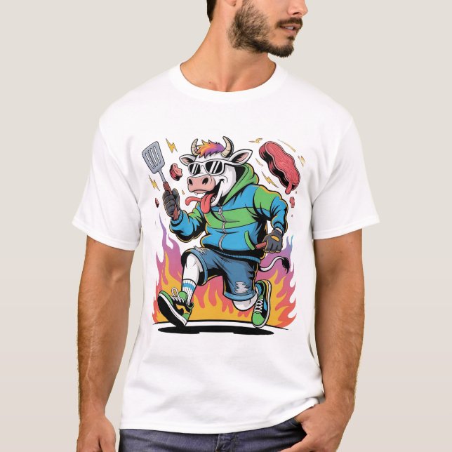 Barbecue Chaos Cow T-Shirt (Front)