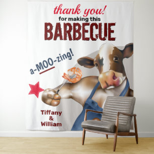 Barbecue Cookout Cow Grilling Shrimp Backdrop Tapestry