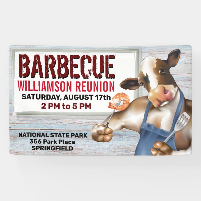 Barbecue Cookout Cow Grilling Shrimp Banner (Horizontal)