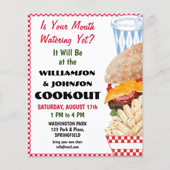 Barbecue Cookout Reunion Fast Food Gingham Flyer (Front)