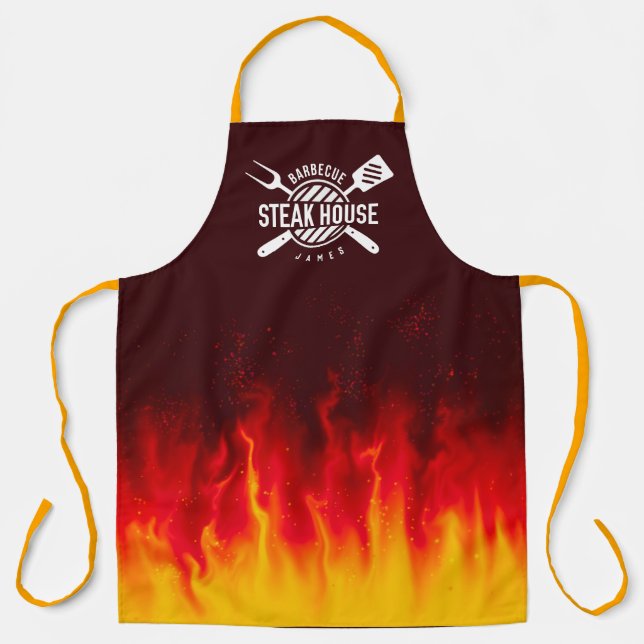 Barbecue Grill Flames — Personalised Steak House Apron (Front)