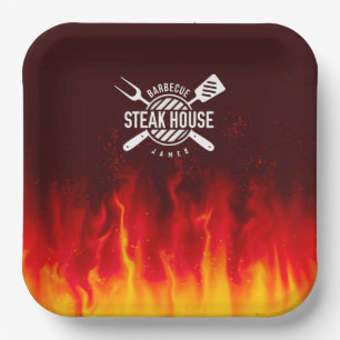 Barbecue Grill Flames — Personalised Steak House Paper Plate