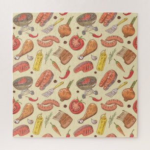 Barbecue, grill, hand-drawn seamless background. jigsaw puzzle