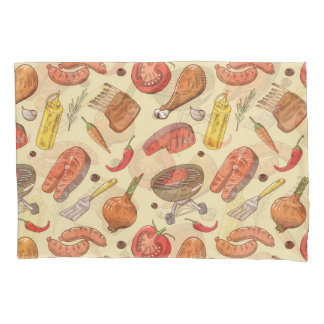 Barbecue, grill, hand-drawn seamless background. pillowcase
