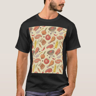 Barbecue, grill, hand-drawn seamless background. T-Shirt