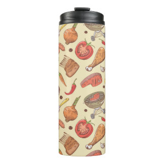 Barbecue, grill, hand-drawn seamless background. thermal tumbler