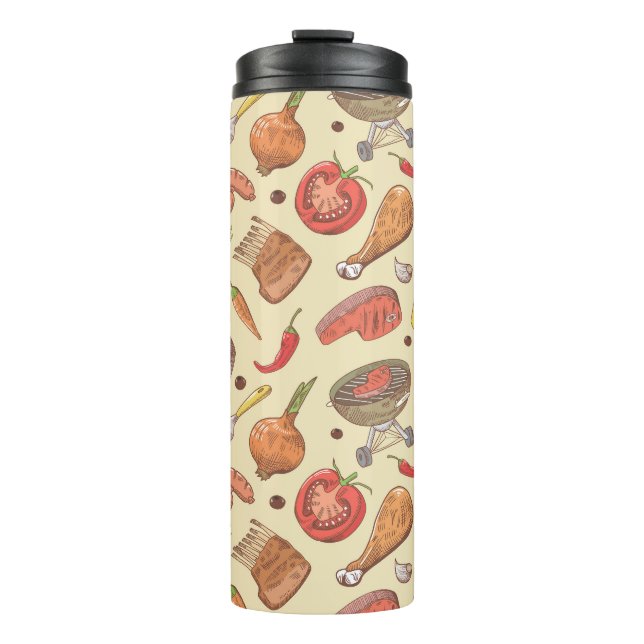Barbecue, grill, hand-drawn seamless background. thermal tumbler (Front)