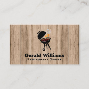 Barbecue Grill Wood Background Business Card