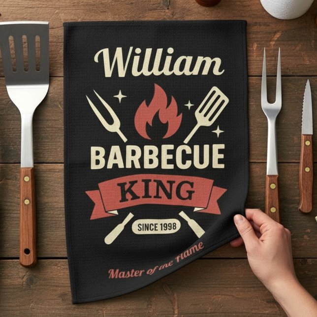 Barbecue King - Kitchen Towel (Custom Name) (Creator Uploaded)