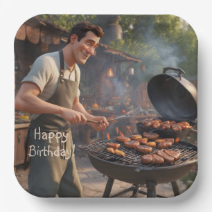 Barbecue Man Birthday Paper Plate