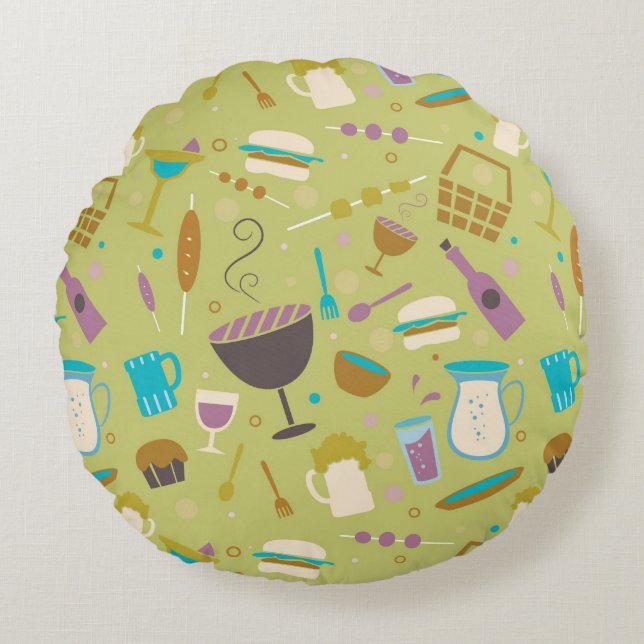 Barbecue Pattern Round Cushion (Front)