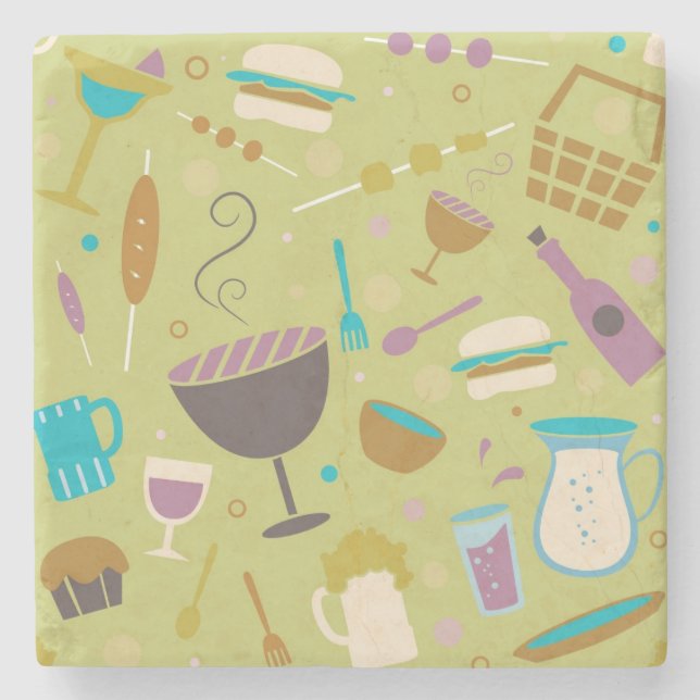 Barbecue Pattern Stone Coaster (Front)