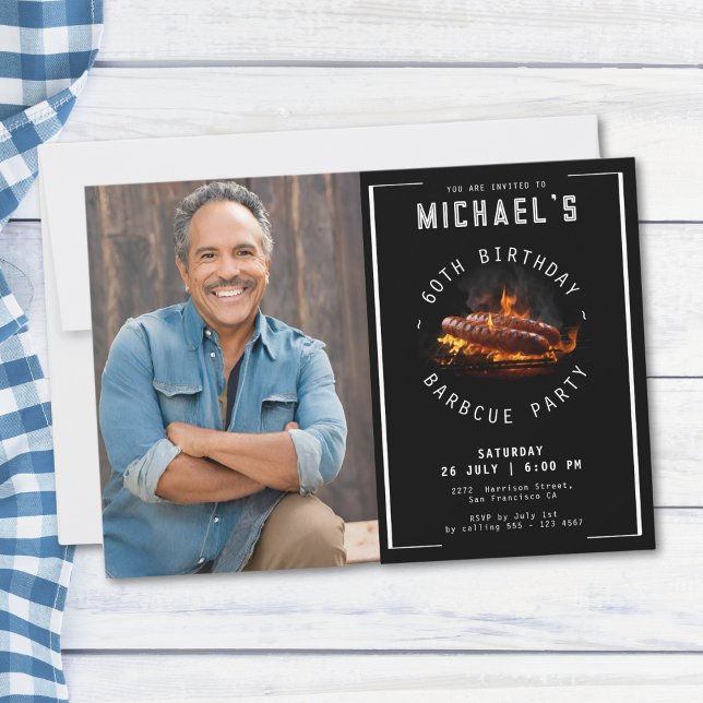 Barbecue Photo 60th Birthday Party Invitation (Mockup View)