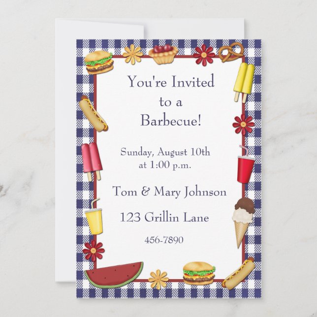 Barbecue Picnic Border Blue Invitation (Front)