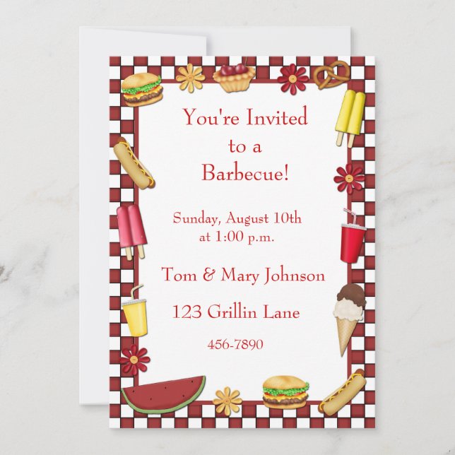 Barbecue Picnic Border Red Invitation (Front)