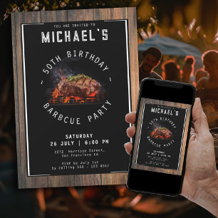 Barbecue Rustic 50th Birthday Party Invitation