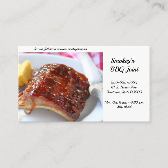 Barbecued ribs dinner with cornbread business card (Front)